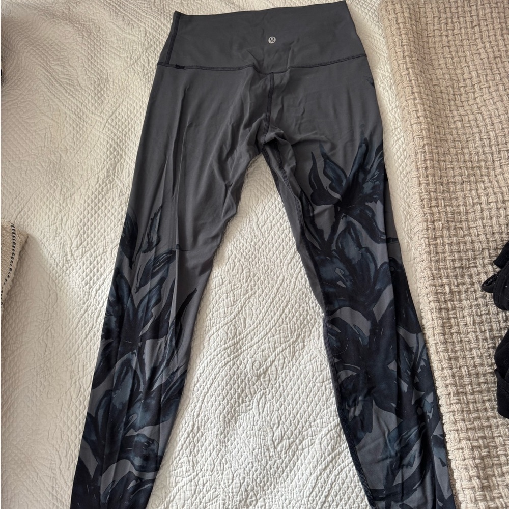 Lululemon Gray and Navy Floral Leggings